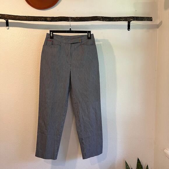 Ralph Lauren Blue Gingham Plaid Print High Rise Cropped Trouser Pants Size 6 - Picture 1 of 13